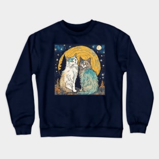 Vintage Norwegian Forest Cats are Platonic Soulmates in Van Gogh Starry Night Sky Cat Mom Crewneck Sweatshirt